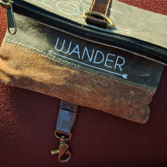 Mona B Live Love Canvas Crossbody Bag - Brown and Olive - Picture 3 of 9